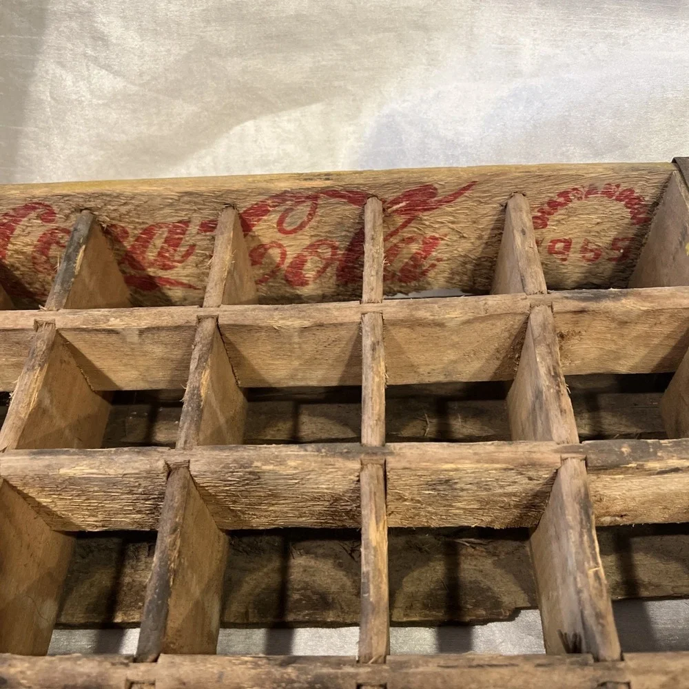 Vintage COCA COLA 24 Bottle Yellow Red Soda Pop Wooden Wood Crate Carrier Coke